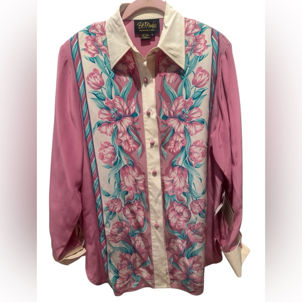 BOB MACKIE Wearable Art Floral Silk Blouse